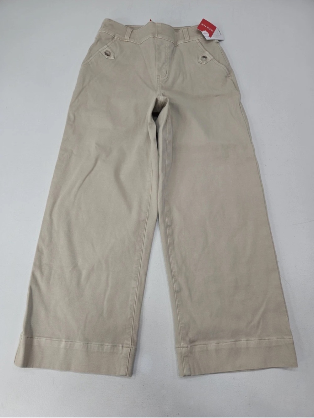 Spanx Stretch Twill Crop Wide Leg Pant Bone Beige Size S PETITE Womens NEW